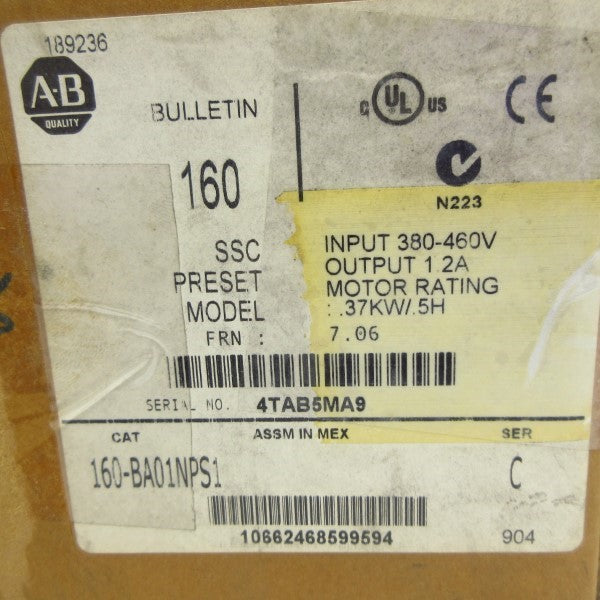 ALLEN BRADLEY 160-BA01NPS1 SER. C F/W 7.06 380-460V 1.2A (BR/WH) NSMP
