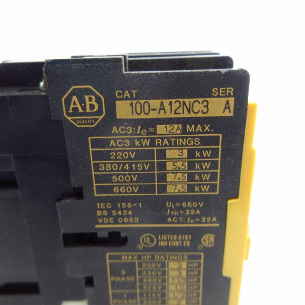 ALLEN BRADLEY 100-A12NC3 SER. A 550/600V 12A NSNP