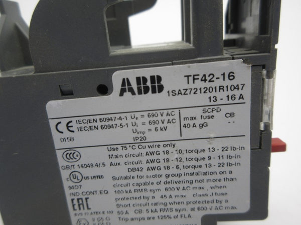 ABB TF42-16 1SAZ721201R1047 600VAC 13-16A NSNP