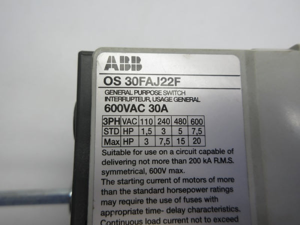 ABB OS30FAJ22F 600VAC 30A (AS PICTURED) NSNP