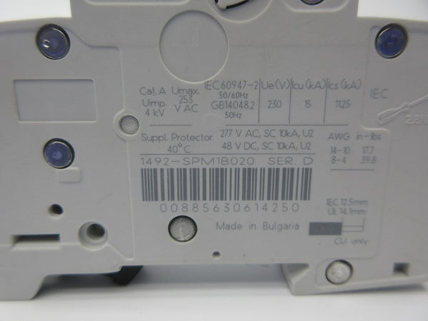 ALLEN BRADLEY 1492-SPM1B020 SER. D 277VAC 2A NSNP