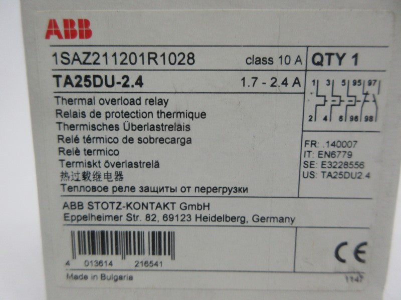 ABB TA25DU-2.4 1SAZ211201R10280 690V 1.7-2.4A NSMP