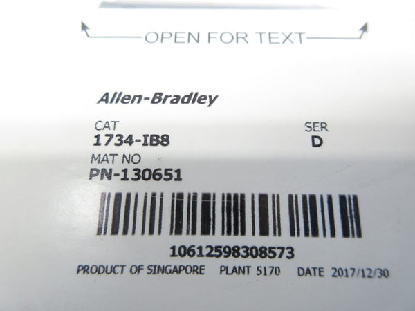ALLEN BRADLEY 1734-IB8 F/W 3.022 SER. D 24VDC NSMP