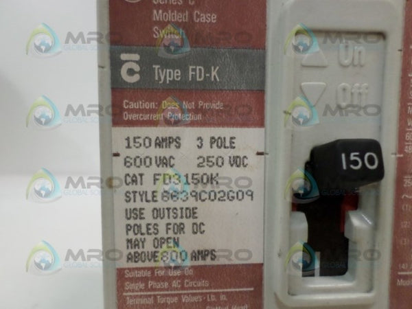 WESTINGHOUSE FD3150K CIRCUIT BREAKER 150A 600VAC  NSNP