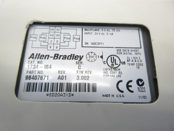 ALLEN BRADLEY 1734-IB4 SER. C F/W 3.002 24VDC NSMP