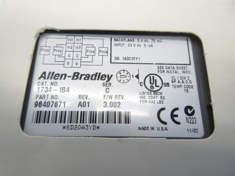 ALLEN BRADLEY 1734-IB4 SER. C F/W 3.002 24VDC NSMP