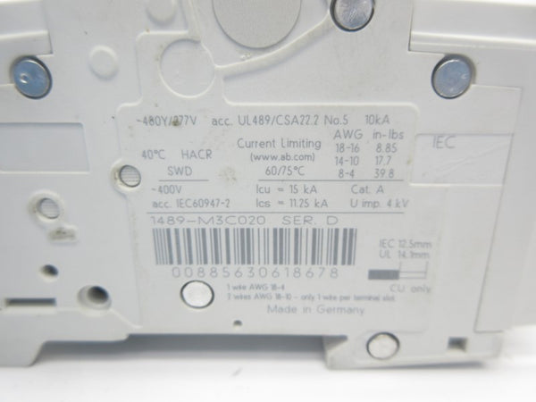 ALLEN BRADLEY 1489-M3C020 SER. D 277V 2A NSNP