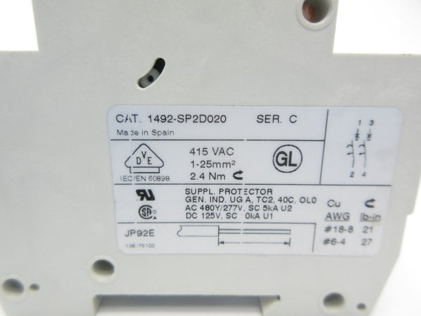 ALLEN BRADLEY 1492-SP2D020 SER. C 415VAC 2A NSNP