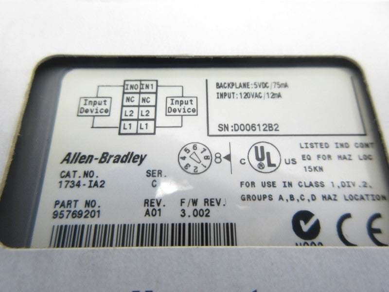 ALLEN BRADLEY 1734-IA2 SER. C F/W 3.002 120VAC NSMP