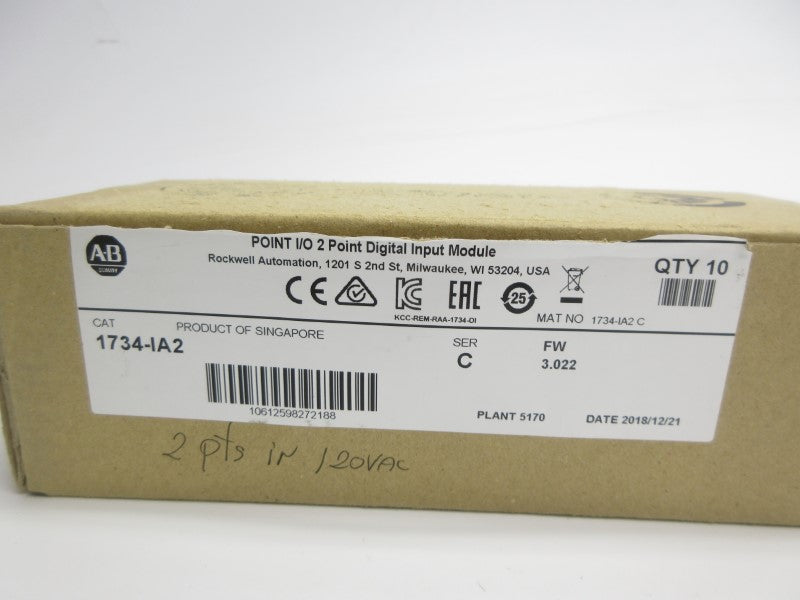 ALLEN BRADLEY 1734-IA2 SER. C 120VAC F/W 3.022 (PKG OF 10) NSMP