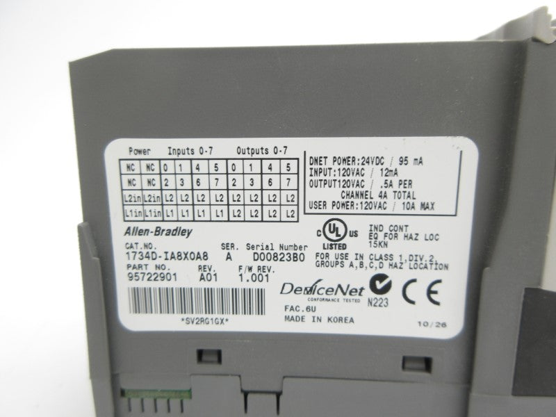 ALLEN BRADLEY 1734D-IA8XOA8 SER. A F/W 1.001 120VAC NSNP
