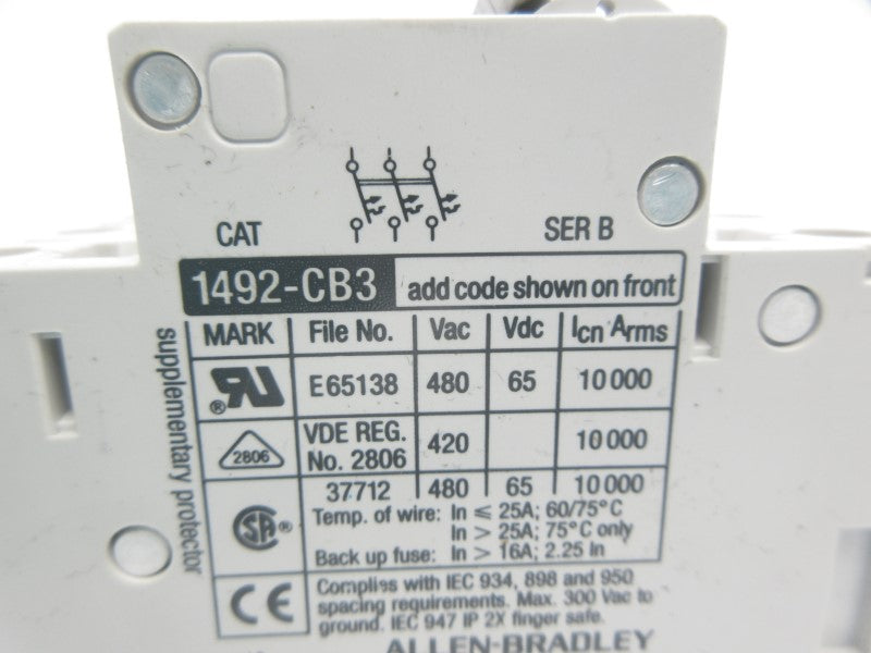 ALLEN BRADLEY 1492-CB3G100 SER. B 480VAC 100A NSNP
