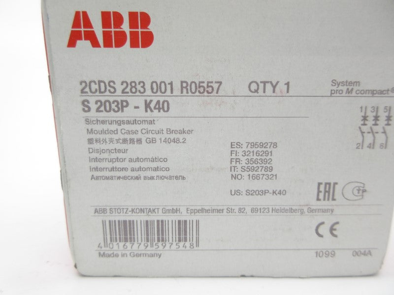ABB S203P-K40 2CDS283001R0557 40A NSFS