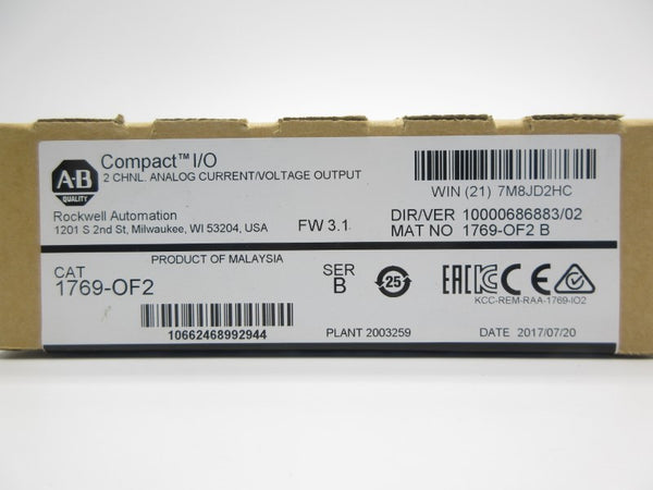 ALLEN BRADLEY 1769-OF2 SER. B F/W 3.1 DATE: 2017 NSFS