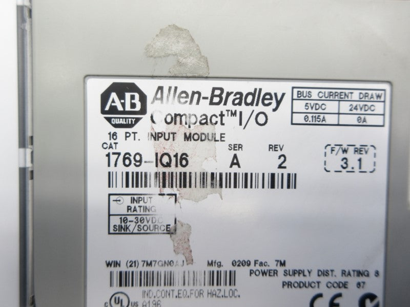 ALLEN BRADLEY 1769-IQ16 SER. A F/W 3.1 24VDC REV. 2 NSNP