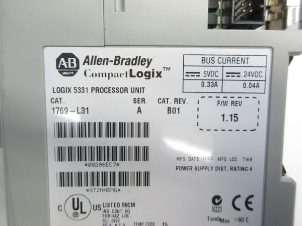 ALLEN BRADLEY 1769-L31 SER. A F/W 1.15 24VDC 0.04A REV.B01 NSNP