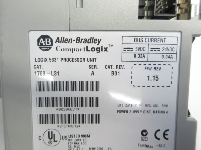 ALLEN BRADLEY 1769-L31 SER. A F/W 1.15 24VDC 0.04A REV.B01 NSNP