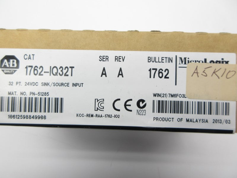 ALLEN BRADLEY 1762-IQ32T SER. A 24VDC DATE: 2013 REV. A NSFS