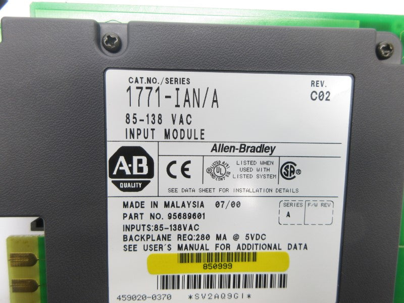 ALLEN BRADLEY 1771-IAN SER. A 85-185VAC NUPI