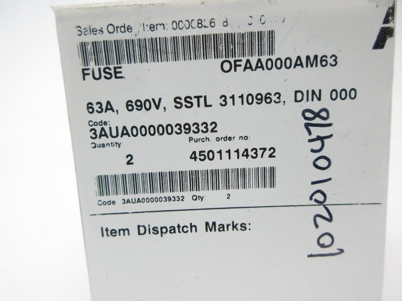 ABB OFAA000AM63 3AUA0000039332 690V 63A (PKG OF 2) NSMP