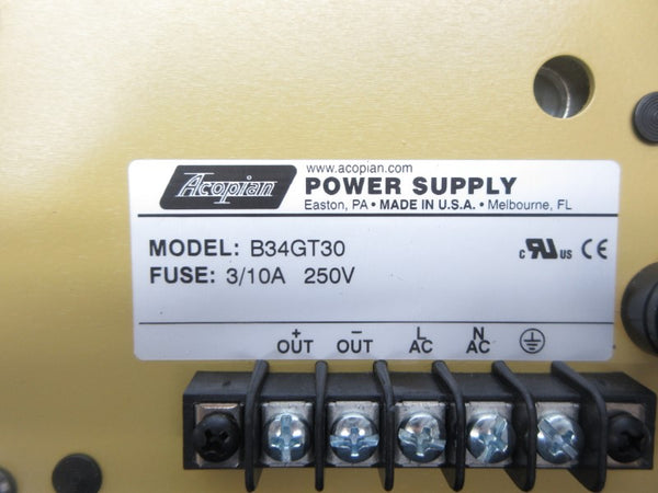 ACOPIAN B34GT30 250V 3/10A NSNP