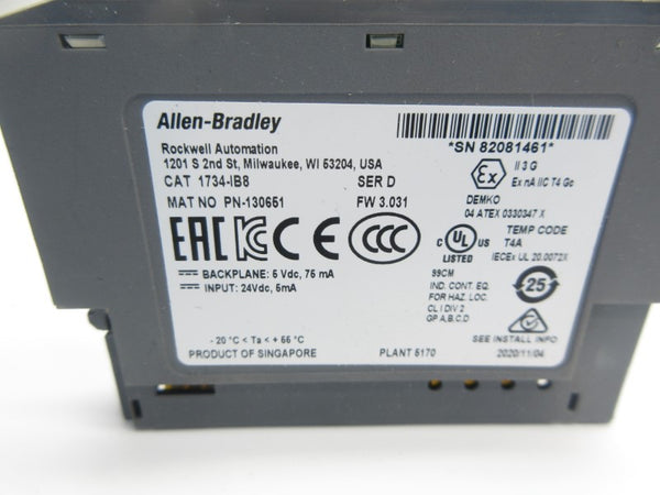 ALLEN BRADLEY 1734-IB8 SER. D F/W 3.031 NSNP