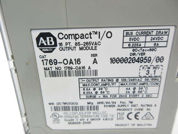 ALLEN BRADLEY 1769-OA16 SER. A F/W 3.1 85-265VAC NSNP