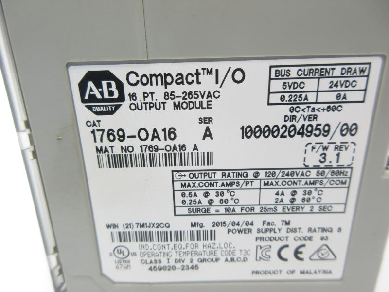 ALLEN BRADLEY 1769-OA16 SER. A F/W 3.1 85-265VAC NSNP