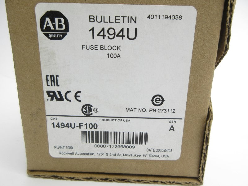 ALLEN BRADLEY 1494U-F100 SER. A 600V 100A (BR/WH) NSMP