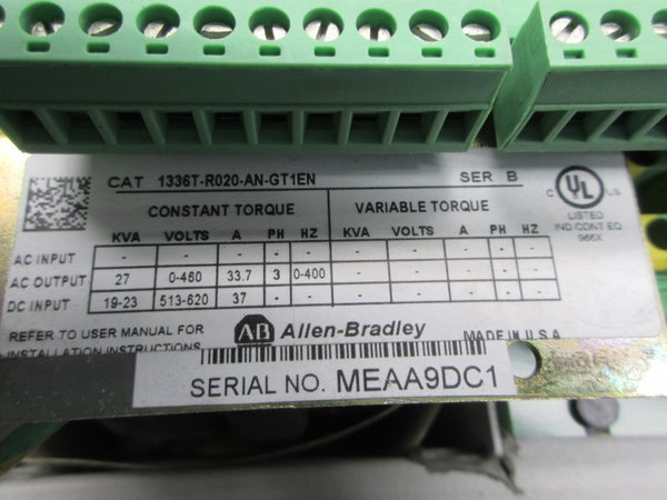 ALLEN BRADLEY 1336T-R020-AN-GT1EN SER. B 513-620V 37A UNMP