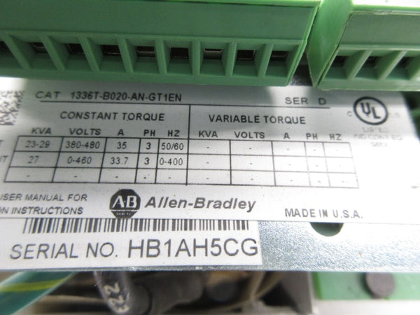ALLEN BRADLEY 1336T-B020-AN-GT1EN SER. D 380-480V 35A UNMP