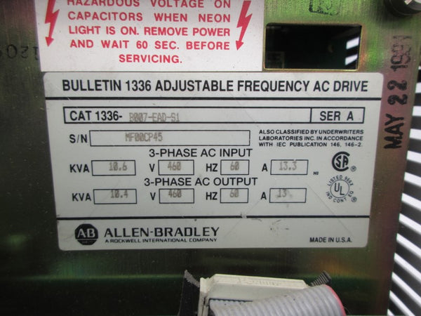 ALLEN BRADLEY 1336-B007-EAD-S1 SER. A 460V 13.3A UNMP