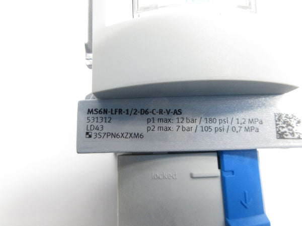 FESTO MS6N-LFR-1/2-D6-C-R-V-AS 531312 180PSI NSNP