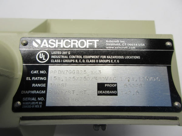 ASHCROFT PPDN7GGB25XK3 480VAC 15A 30PSI NSNP