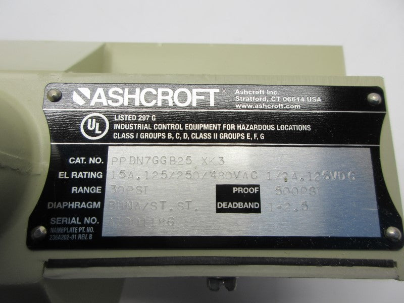 ASHCROFT PPDN7GGB25XK3 480VAC 15A 30PSI NSNP