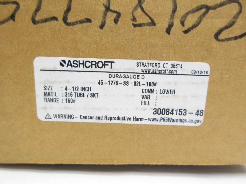 ASHCROFT 45-1279-SS-02L-160# 0-160PSI 4-1/2" NSMP
