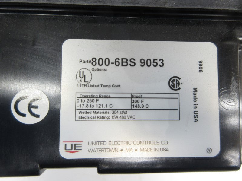 UNITED ELECTRIC 800-6BS-9053 480VAC 15A 0-250'F NSNP
