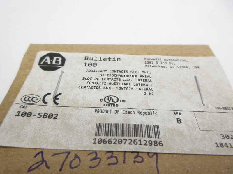 ALLEN BRADLEY 100-SB02 SER. B 600VAC 10A (BR/WH) NSMP