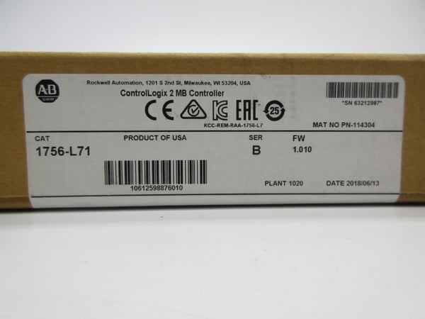ALLEN BRADLEY 1756-L71 SER. B F/W 1.010 DATE: 2018 NSFS