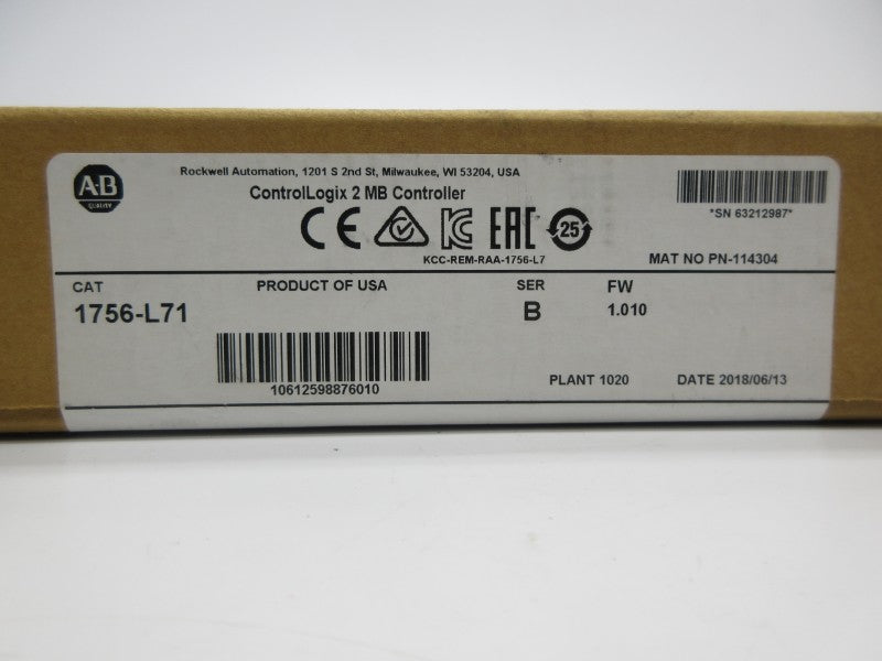 ALLEN BRADLEY 1756-L71 SER. B F/W 1.010 DATE: 2018 NSFS