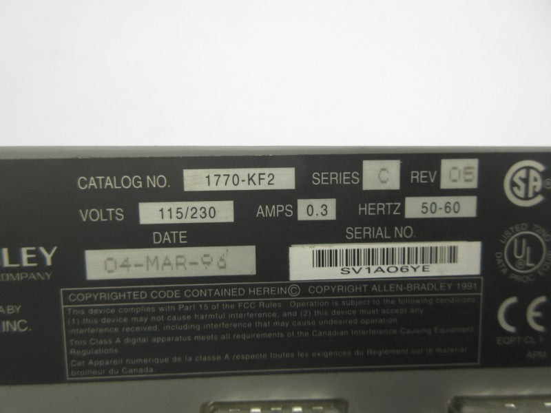 ALLEN BRADLEY 1770-KF2 SER. C 115/230V 0.3A REV. 05 UNMP