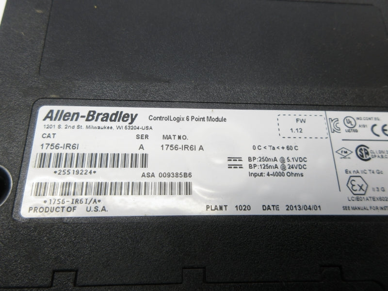 ALLEN BRADLEY 1756-IR6I SER. A F/W 1.12 (AS PICTURED) NSNP