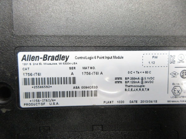 ALLEN BRADLEY 1756-IT6I SER. A F/W 1.12 (AS PICTURED) NSNP