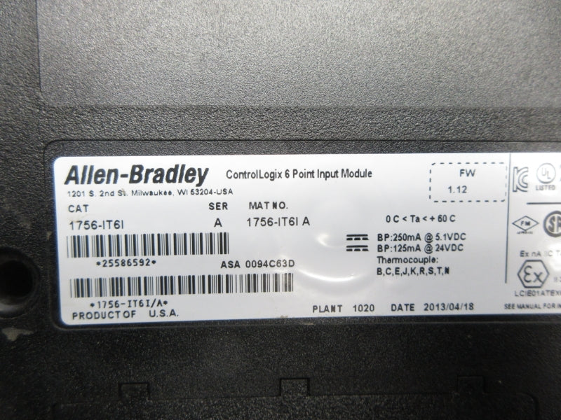 ALLEN BRADLEY 1756-IT6I SER. A F/W 1.12 (AS PICTURED) NSNP
