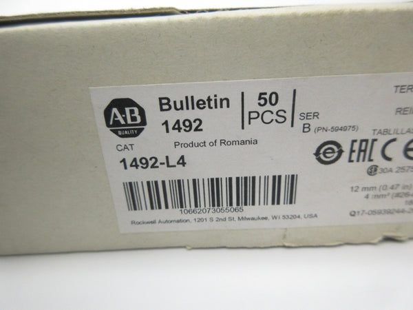 ALLEN BRADLEY 1492-L4 SER. B (PKG OF 50) (WH) NSMP