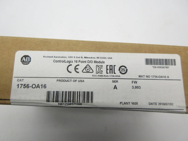 ALLEN BRADLEY 1756-OA16 SER. A F/W 3.003 DATE: 2018 NSFS