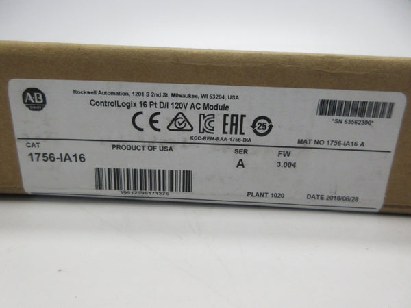 ALLEN BRADLEY 1756-IA16 SER. A F/W 3.004 120VAC DATE: 2018 NSFS
