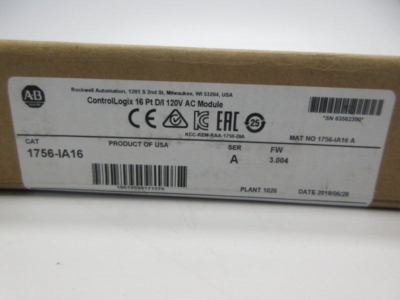 ALLEN BRADLEY 1756-IA16 SER. A F/W 3.004 120VAC DATE: 2018 NSFS