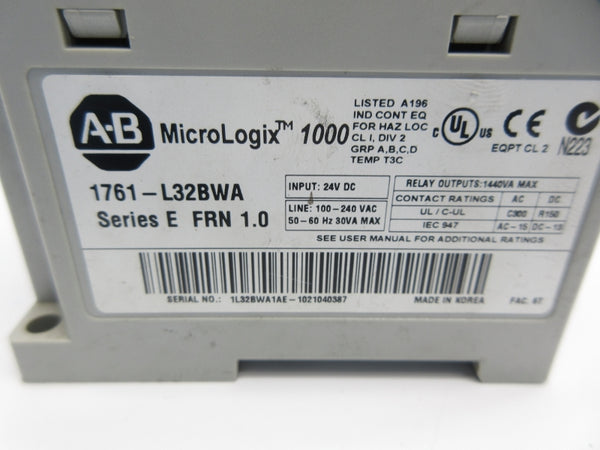 ALLEN BRADLEY 1761-L32BWA SER. E F/W 1.0 24VDC (AS PICTURED) NSNP