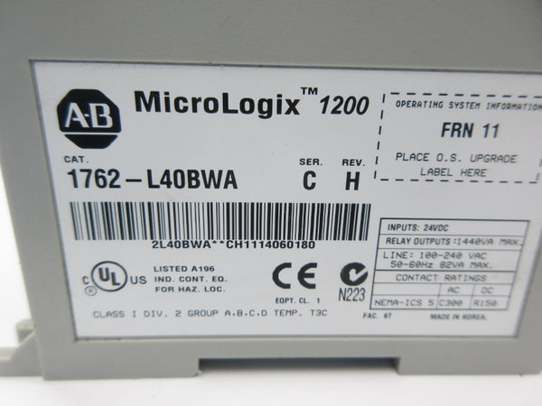 ALLEN BRADLEY 1762-L40BWA SER. C F/W 11 100-240VAC REV. H NSNP